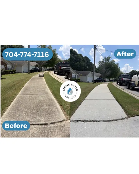 Before and after concrete sidewalk cleaning