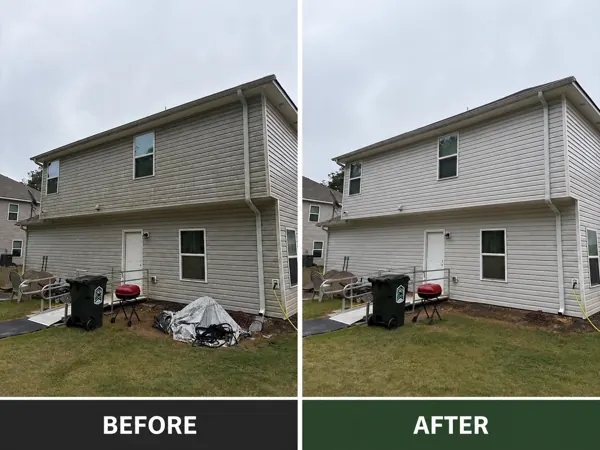 Before and after washing exterior house siding