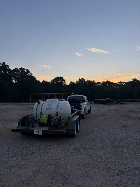 Living Water Washing equipment trailer at sunset